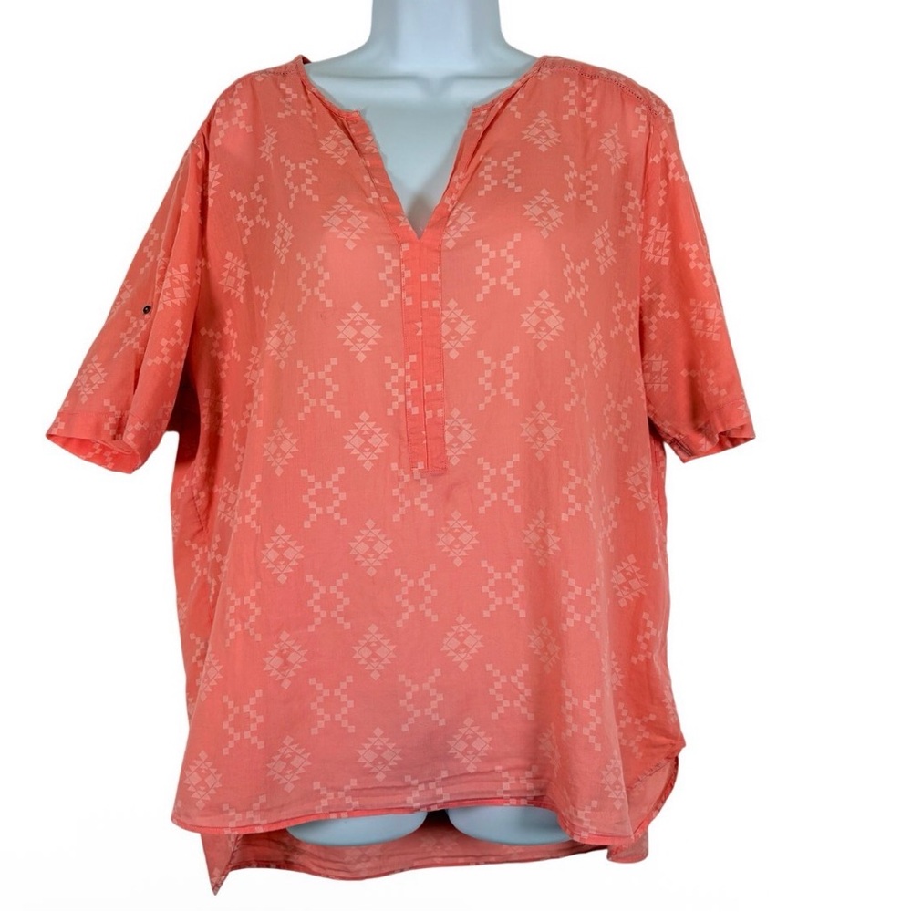 Woolrich Coral Tribal Print Tunic Top Size 18 Boho Southwest Lightweight Blouse